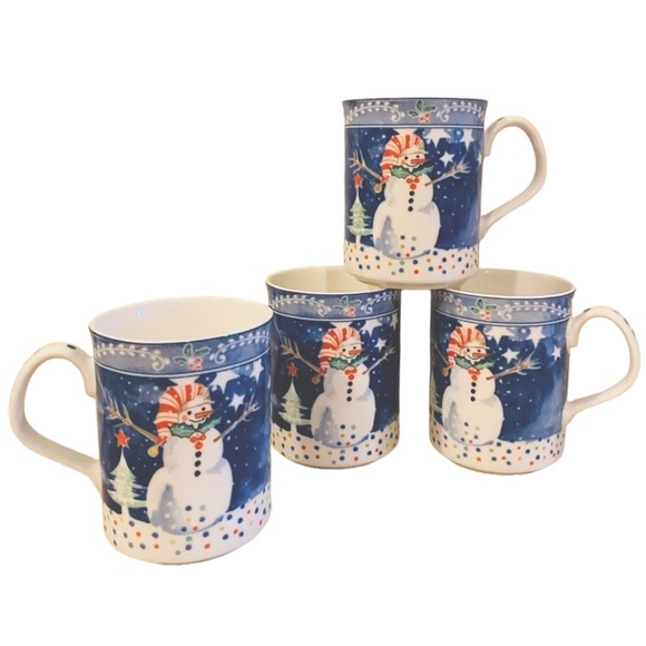 Set of 4 Noritake Epoch Mr Snowman Christmas Winter Holiday Mugs Coffee Cups - Picture 2 of 16